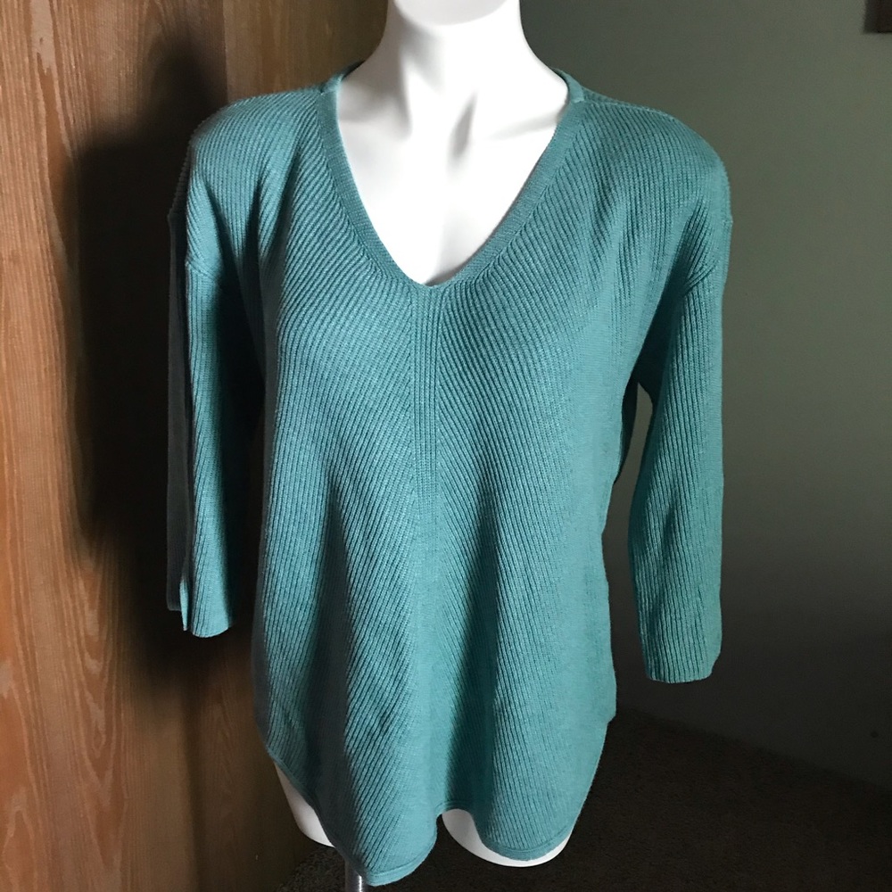 Chico’s Blue Ribbed V Neck Sweater